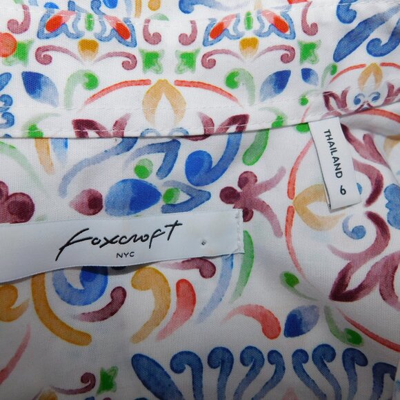 Foxcroft Womens 6 Alexis Watercolor Mosaic  Multicolor No Iron Button  Shirt - Picture 3 of 13